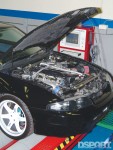 R33 on the dyno with the hood up