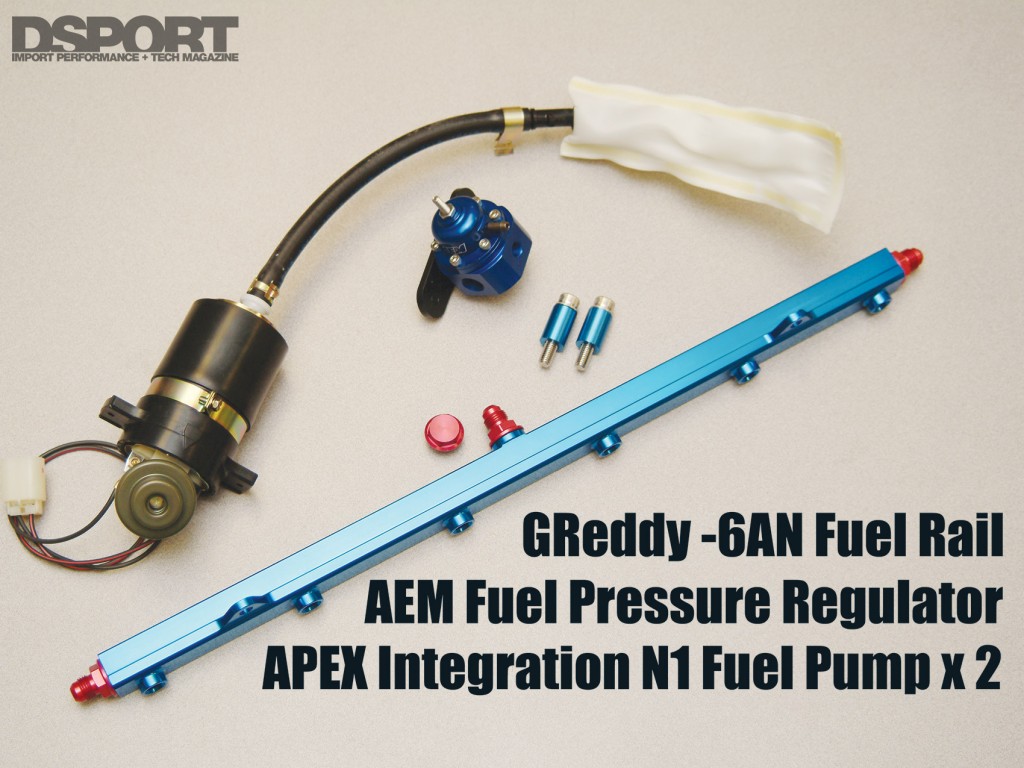 Freddy fuel rail / AEM Fuel Pressure Regulator / APEXi N1 fuel pump x2