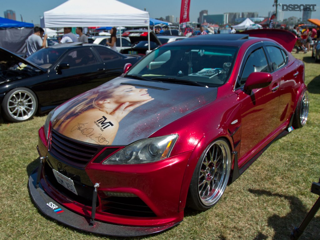 Toyota with a hood wrap and big front splitter
