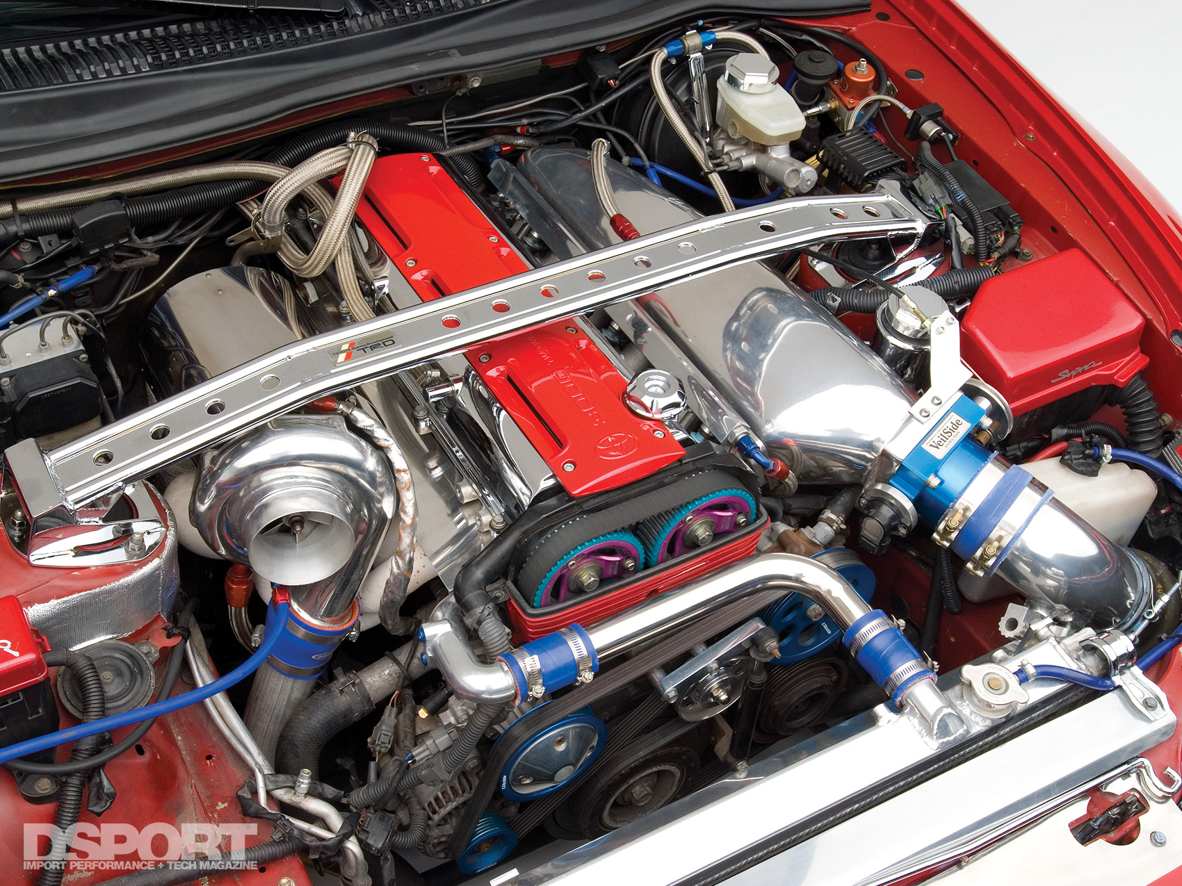 The 2JZ-GTE engine bay on Tony's 9 second Supra.