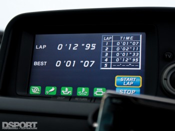 Lap time display in the Exedy’s 512WHP Nissan GT-R R34