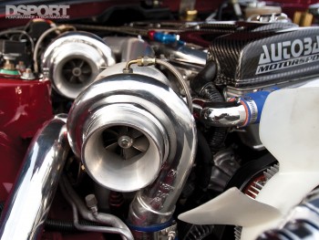 Twin turbos on the "Big Red" Toyota Supra