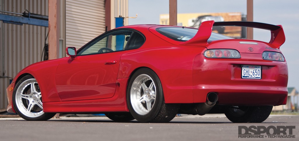 Rear view of the "Big Red" Toyota Supra