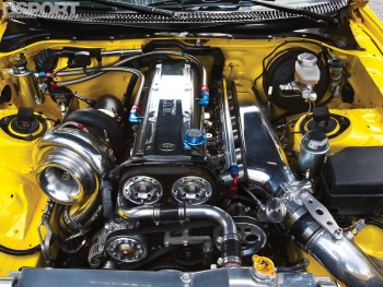 2JZ engine bay of the 1,067 whp Toyota Supra