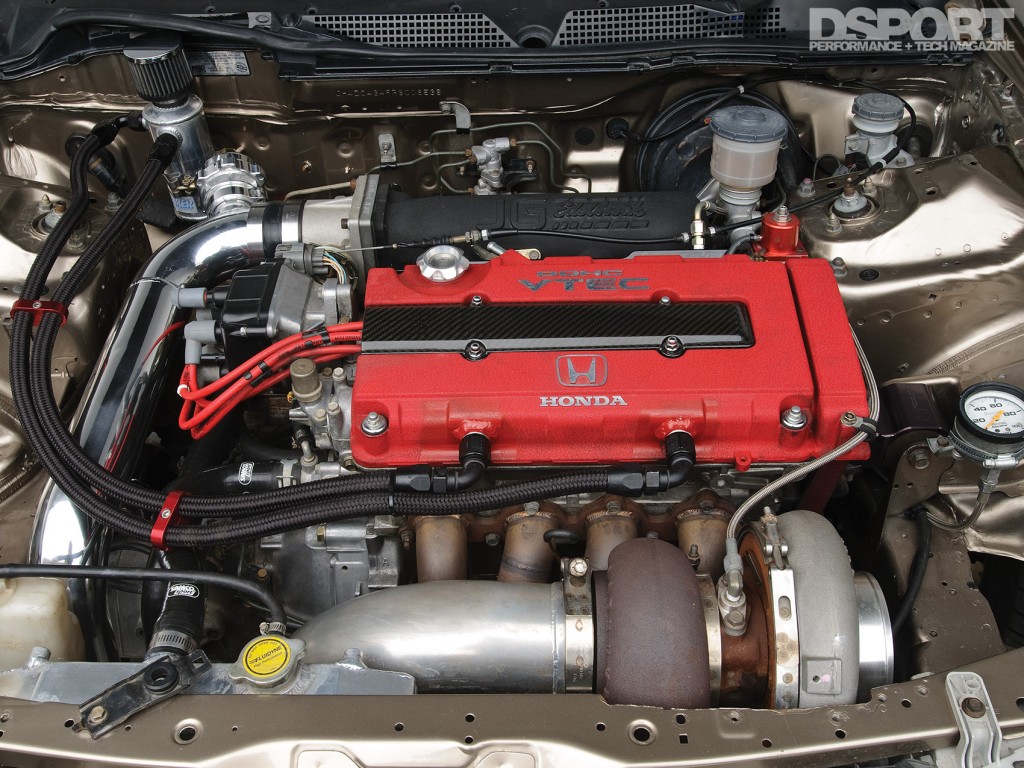 Engine bay of the 715 whp Acura Integra