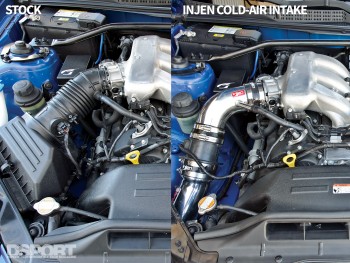 Before and after the Injen intake was installed on the Hyundai Genesis 3.8