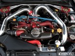 Engine bay of the 457 WHP 10-Second Subaru STI