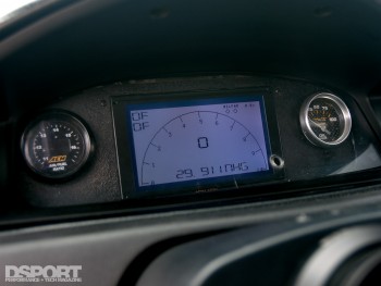 Gauges in the dash in the 786 HP Turbocharged K-series Honda Civic