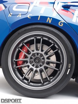 Volk Racing wheels on the 565 WHP Subaru STI
