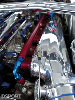 Hypertune billet aluminum fuel rail on the 900 WHP Turbo Toyota Supra
