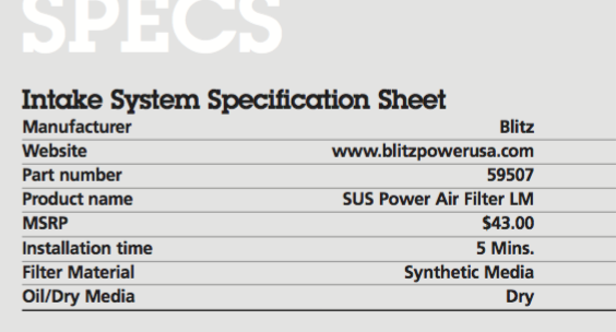 Blitz Panel Intake system for FR-S/BRZ