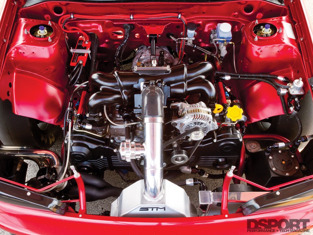 Engine bay of the Subaru Impreza RS