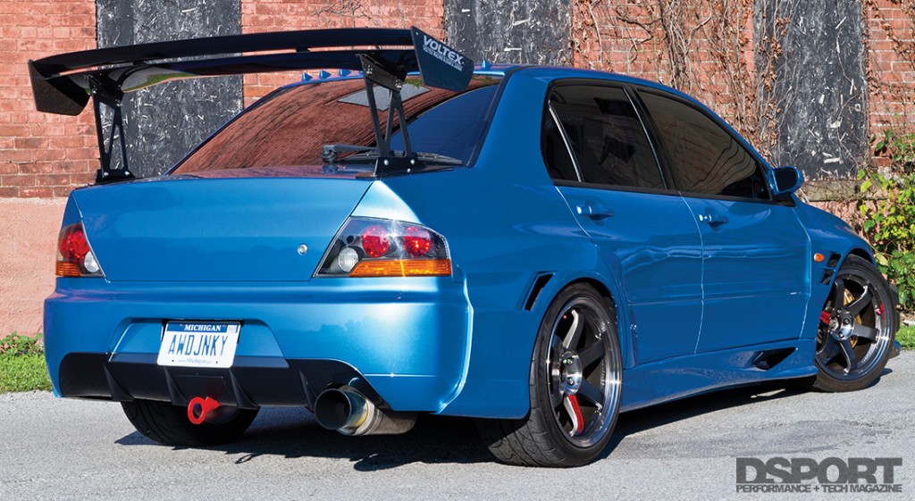 Rear view of Bruzewski's Mitsubishi EVO VIII