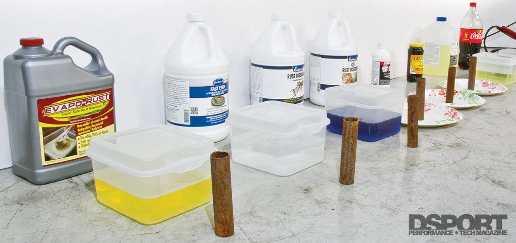 Lineup of rust removal products being tested