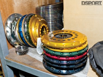 Stack of clutch pressure plates and covers