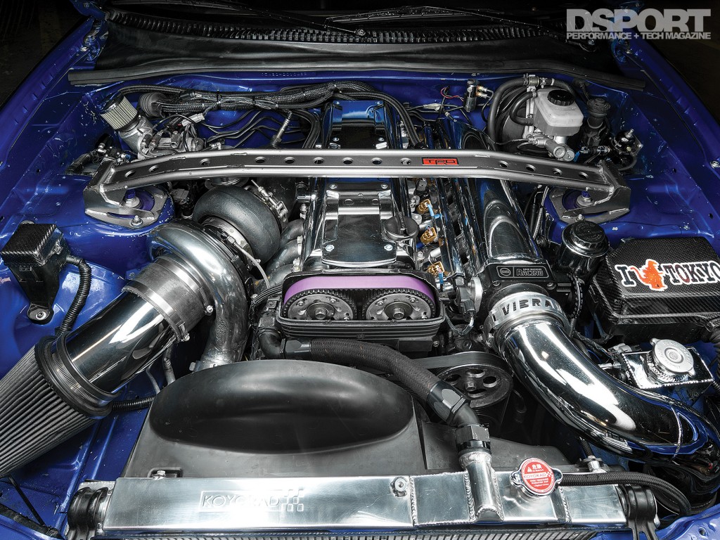 2JZ engine bay of the 1,307 WHP Street Toyota Supra