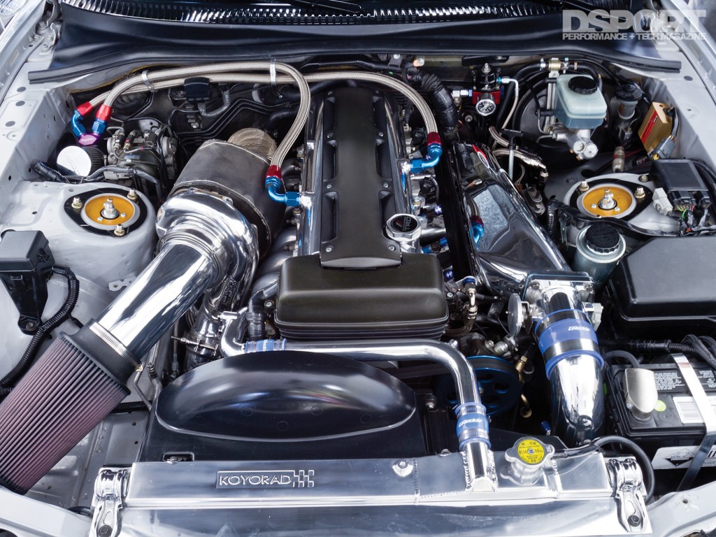 Engine bay of 1,075 WHP Toyota Supra