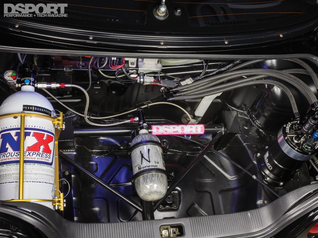 Nitrous Oxide (NOS) in the back of the D'Garage R33