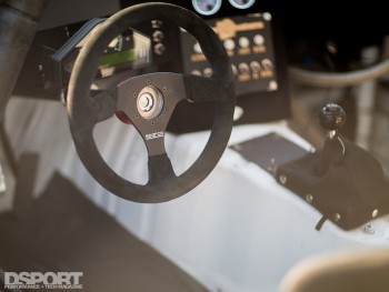 Steering wheel and shifter in the V8 RX7