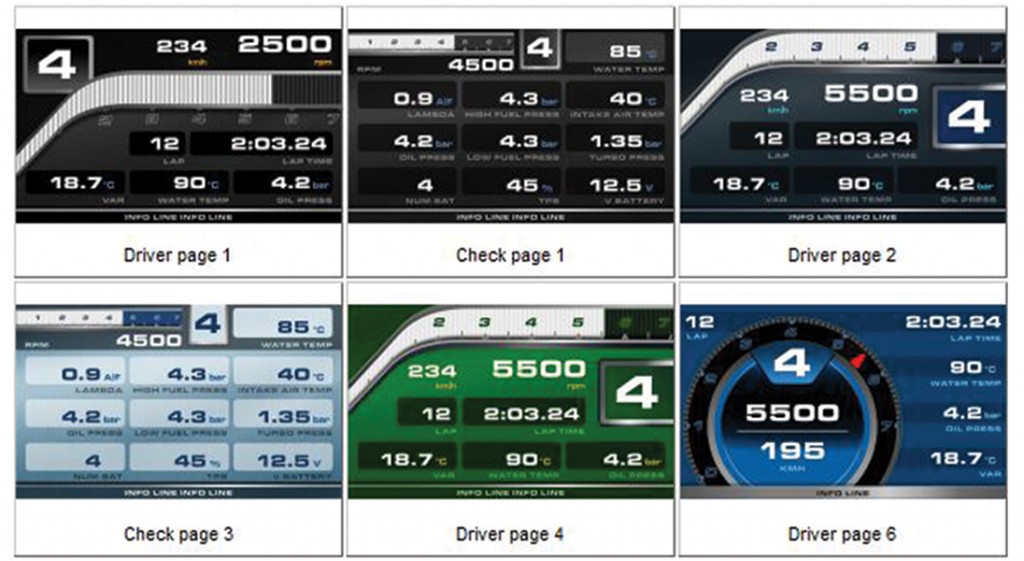 Different screen options for AiM Dash Logger