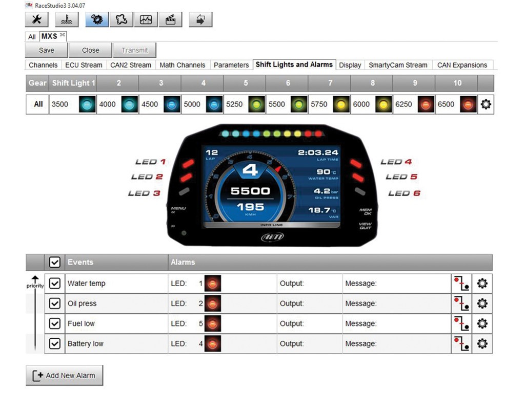 Race Studio software for the AiM Dash Logger
