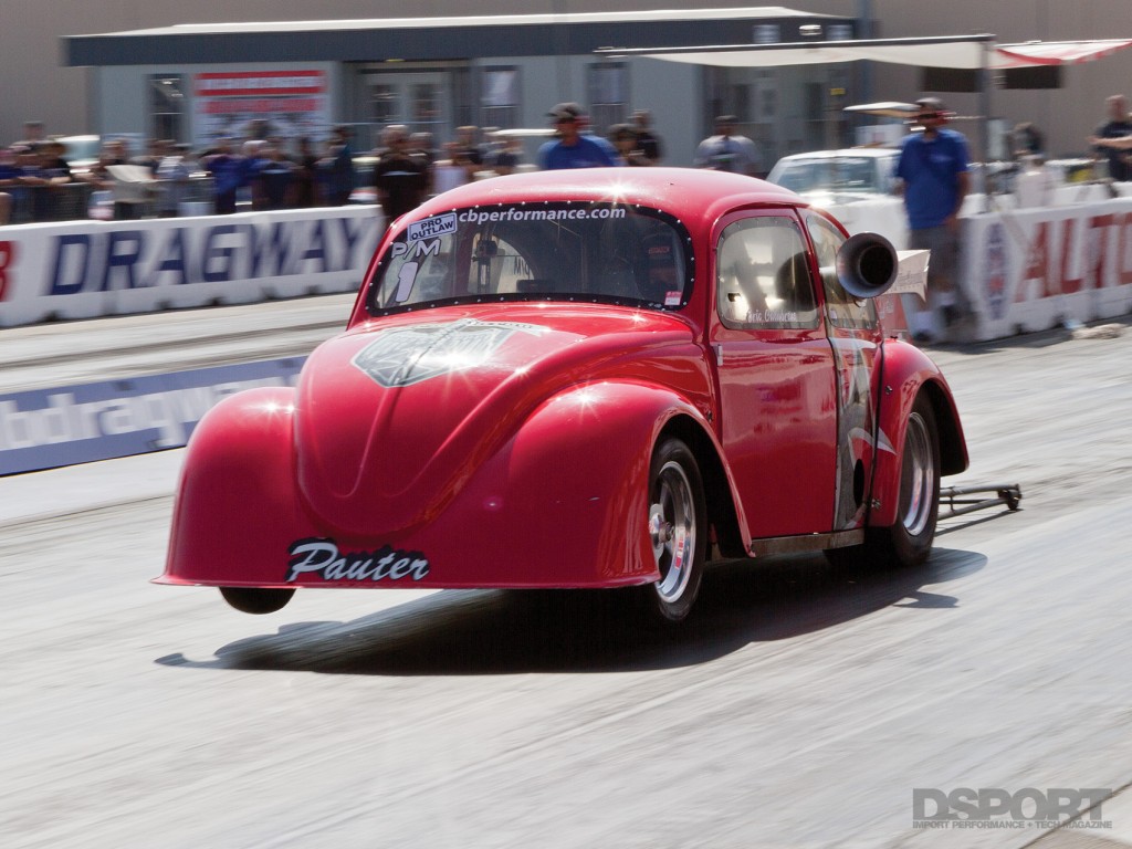 Drag VW bug does a wheelie on launch