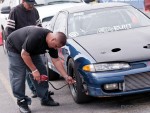 Checking the tire pressure in the staging lanes